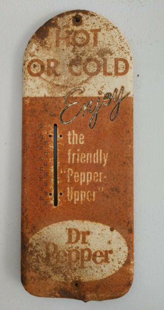 Vintage " Hot Or Cold " Dr Pepper Metal Thermometer Advertising Sign