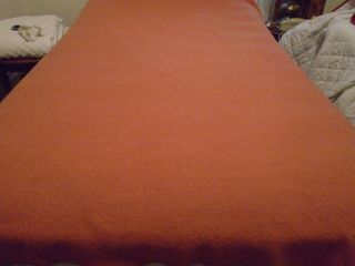 Vintage Wool Blanket Twin Size Rustic Coral Color Overcast Stitch Binding 82x60