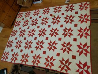 Vintage Patchwork Quilt - Red & White Star Pattern - 60 " By 76 " - Cutter