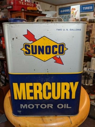 Vintage Sunoco Mercury Motor Oil 2 Gallon All Metal Can