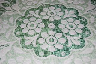 VTG Handmade Cross - stitch Quilt Coverlet Bedspread Green Leaves Flower Double Sz 2