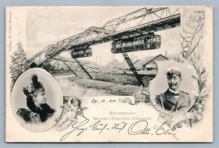 Suspension Railway German Kaiser Wilhelm Ii W/ Wife Antique Postcard Schwebebahn