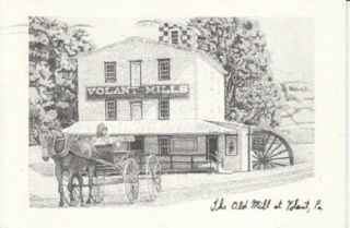 1986 Postcard The Old Mill At Volant Mills Pennsylvania Artist J.  G.  Mcgill