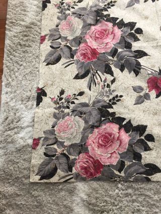 1 Vintage Barkcloth Curtain Panel Fabric Flowers 44” X 90” 2