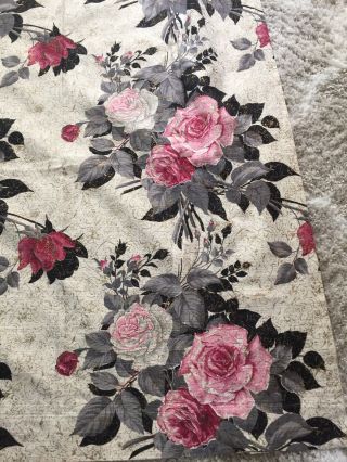 1 Vintage Barkcloth Curtain Panel Fabric Flowers 44” X 90” 3