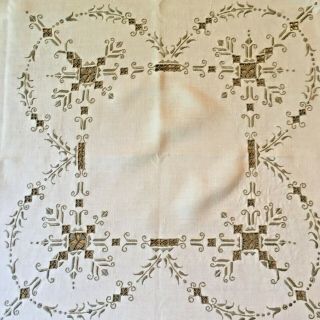 Vintage Italian Hand Embroidered Tablecloth Point Lace Inserts 43 " X 44 "