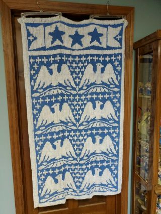 Partiotic Blue And White Chenille Queen Bedspread And 4 Panels Of Curtains