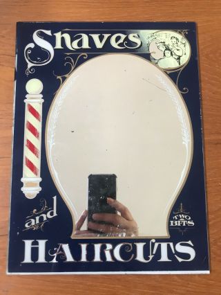 Vintage Shaves And Haircuts Barber Advertisement Mirror