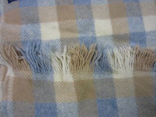 Vintage Pendleton 100 Virgin Wool Blanket Throw Fringe Blue Beige Plaid