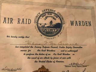 U.  S.  Civil Defense Quincy Mass.  Badge & Air Raid Certificate plus Related Items 2