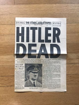 Hitler Dead May 2 1945 Stars And Stripes Paris Edition Newspaper,  Extra - Look
