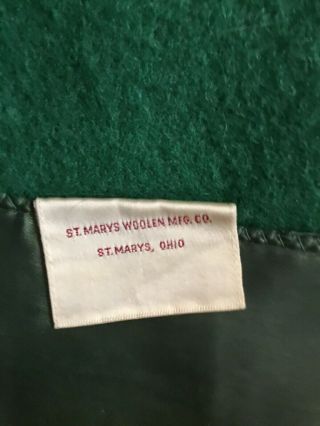 Vintage Full St Marys Green Satin Edge Fieldcrest 100 Wool Blanket 84x70