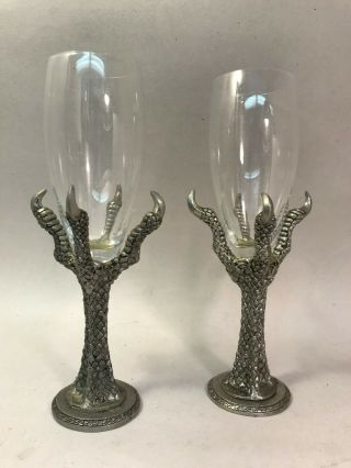 Set 2 Fellowship Foundry Pewter Dragon Claw Foot 1994 Champagne Flutes Glasses
