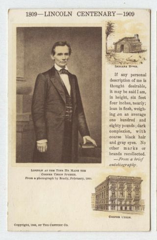 Antique 1909 Advertising Postcard Abraham Lincoln Centenary Century Book Co Ny