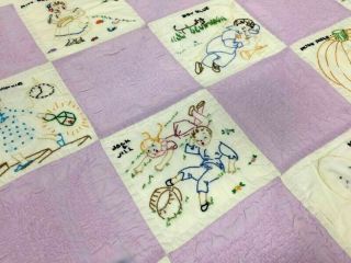 Vintage Unique Cute Hand Embroidered Nursery Rhyme Quilt