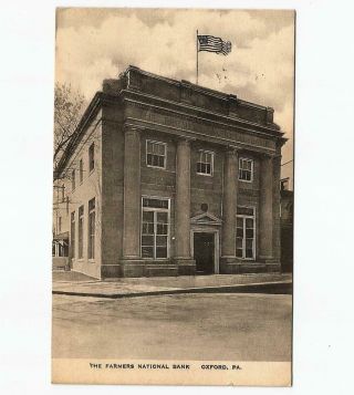 Antique Postcard Of The Farmers National Bank Oxford Pa.  By C.  C.  Baer Druggist