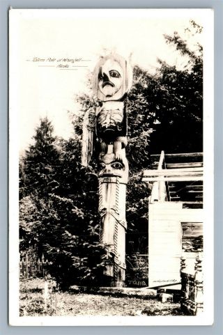 Indian Totem Pole Wrangell Ak Vintage Real Photo Postcard Rppc