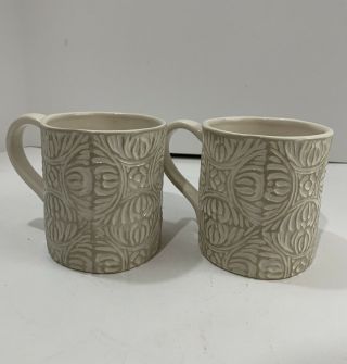Hand Painted 2009 Starbucks Coffee Tea Mug Cup Embossed Pair Texture 14 Oz Gray