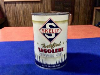Old,  Nos,  Skelly Fortified Tagolene,  Metal 1qt Oil Can,  Full