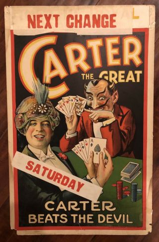 Carter The Great " Beat’s The Devil " Window Card Poster Circa 1926