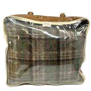 Vtg Pendleton 100 Virgin Wool Blanket Robe In A Bag Gray Brown Plaid 52 X 70