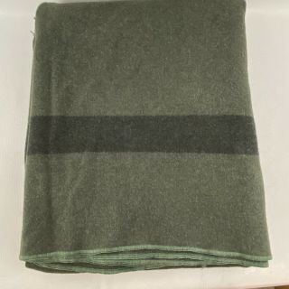 Vintage USMC Wool Blanket Green Black Band 80x60 Flaws WWII Marine Corps 2