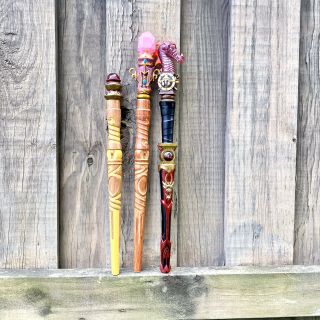 3 Great Wolf Lodge Magiquest Wands W/toppers,  Red Dragon,  Pink Gem,  Red Ruby