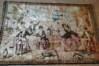 Vintage Large Velvet Victorian Fringed Tapestry Rug Wall Hanging 74 