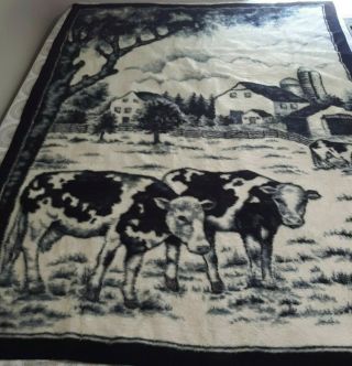Biederlack Made In Usa Farmhouse Blanket Cows Farm Full/twin Size