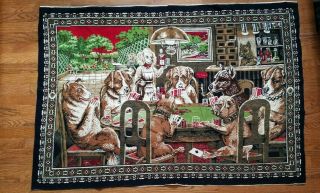 Vintage Dogs Playing Poker Cloth Tapestry Rug Wall Hanging 57 " X 39 " Atc Turkey