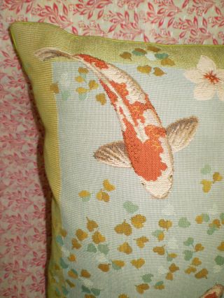 Vintage IOSIS PARIS FRANCE Couture Home Decor Tapestry KOI FISH THROW PILLOW 2