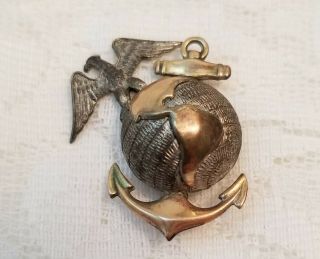 Wwii U.  S.  Marine Corps Sterling 10k Gold Officer Pin Eagle Globe Anchor Insignia