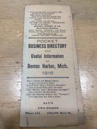 Pocket Business Directory And Useful Information Of Benton Harbor Michigan,  1915