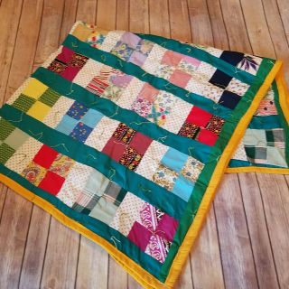 Estate Vintage Handmade Quilt Lap Baby Blanket Handdone Bright 54x47