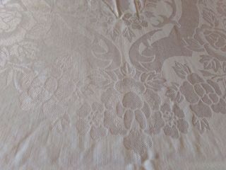 Vintage Antique White Double Damask Floral Linen Tablecloth 60 " X 80 "