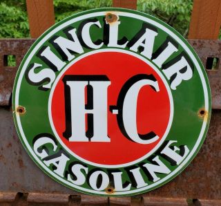 Vintage 1950s Sinclair Hc Gasoline Porcelain Metal H C Gas Oil Sign Pump Plate