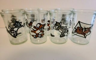 Vintage Welchs Jelly Jars 1990 - Tom & Jerry Juice Glass Cups - Set Of 8 Glasses