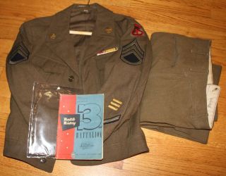 Wwii Us Army 90th Div Infantry Ike Jacket & Pants,  3rd Battalion Booklet
