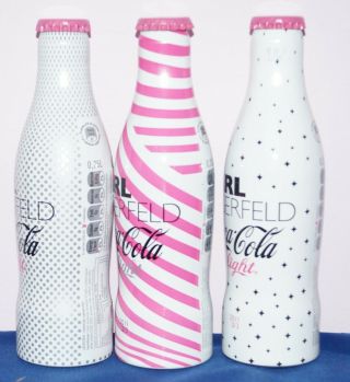 Set Of 3 Coca - Cola Light Aluminium Bottles 250 Ml Karl Lagerfeld Denmark 2011