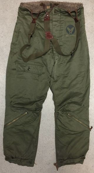 Wwii Us Army Air Force Bomber Crew A - 9 Lined Flight Pants W/ Suspenders Sz 38