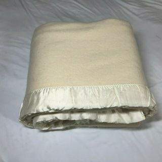 Vintage Faribo Blanket Merino Wool With Satin Trim 64 " X 80 " Cream Color