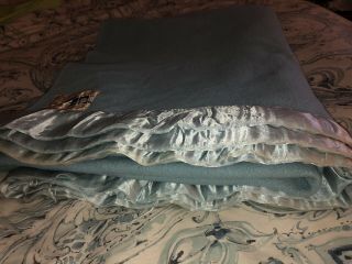 Vintage John Atkinson & Sons JA&S Merino Wool Blanket Made in England Blue 64x80 2