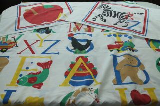 Vintage Childrens Full Flat Sheet 2 Pillowcase Springmaid Alphabet Xyz Nursery