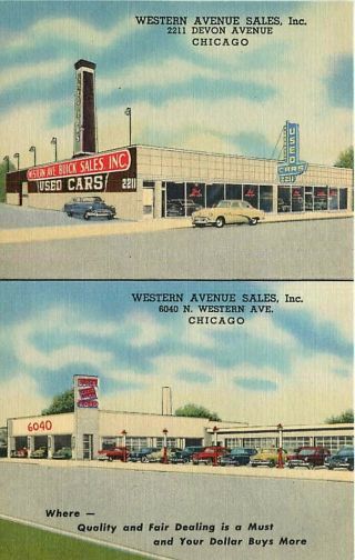Linen Advertising Postcard Western Avenue Car Dealerships,  Chicago,  Illinois