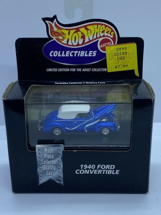 Vintage Hot Wheels 1940 Ford Convertible Blue W/ White Roof Limited Edition