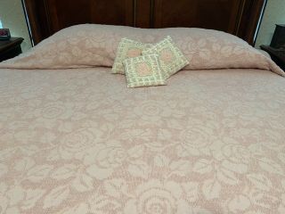 Vintage Fieldcrest Cabbage Roses Bedspread 90 X 110 Dusty Pink