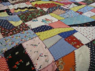 Vintage Handmade Crazy Quilt 88 X 72 Very Old 75 Yrs.  Silk Material
