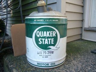 Vintage Quaker State 5 - Gallon Motor Oil Can With Handle Shape 12 Pics