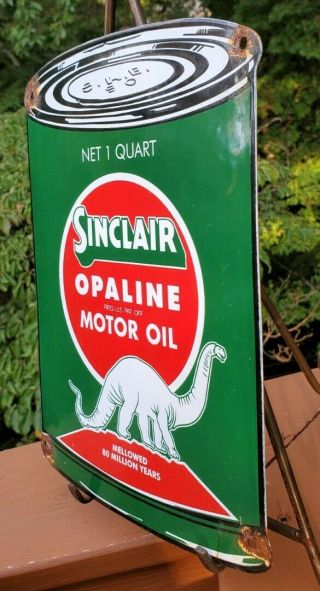 VINTAGE SINCLAIR OPALINE OIL CAN GASOLINE / MOTOR OIL PORCELAIN GAS PUMP SIGN 2