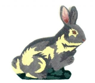 Vintage 1980s Novelty Rabbit Shaped Throw Rug Textile Art Retro Home Decor 23 "